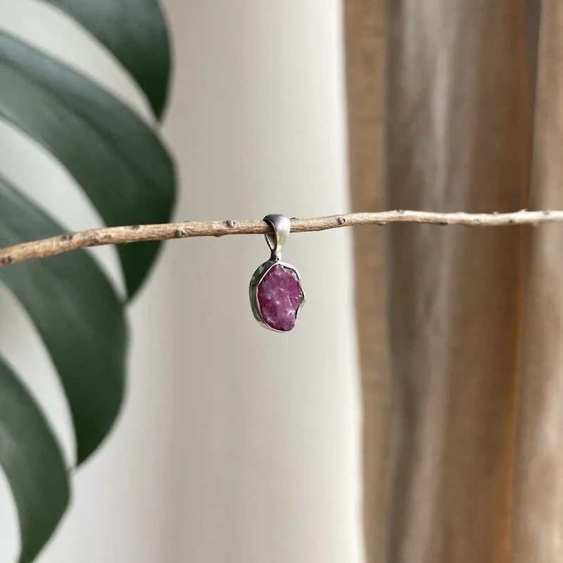 Cute Sterling Silver Raw Ruby Pendant