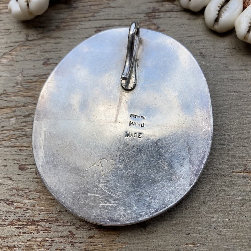 Beautiful Vintage Navajo Solid Silver, Turquoise and Red Coral Pendant