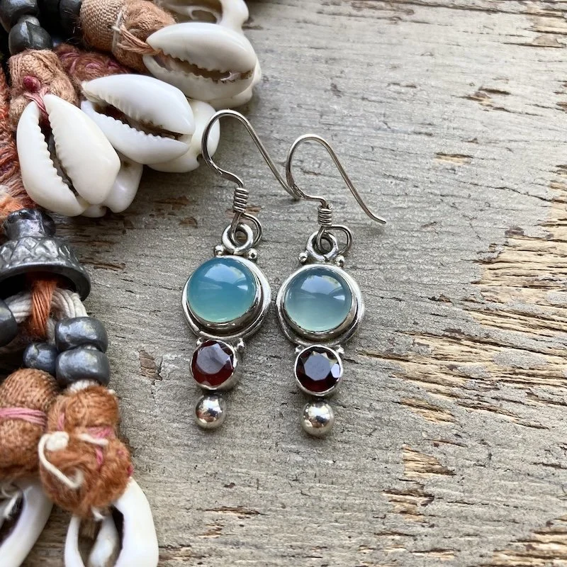 sterling silver blue chalcedony and garnet earrings 1.jpeg