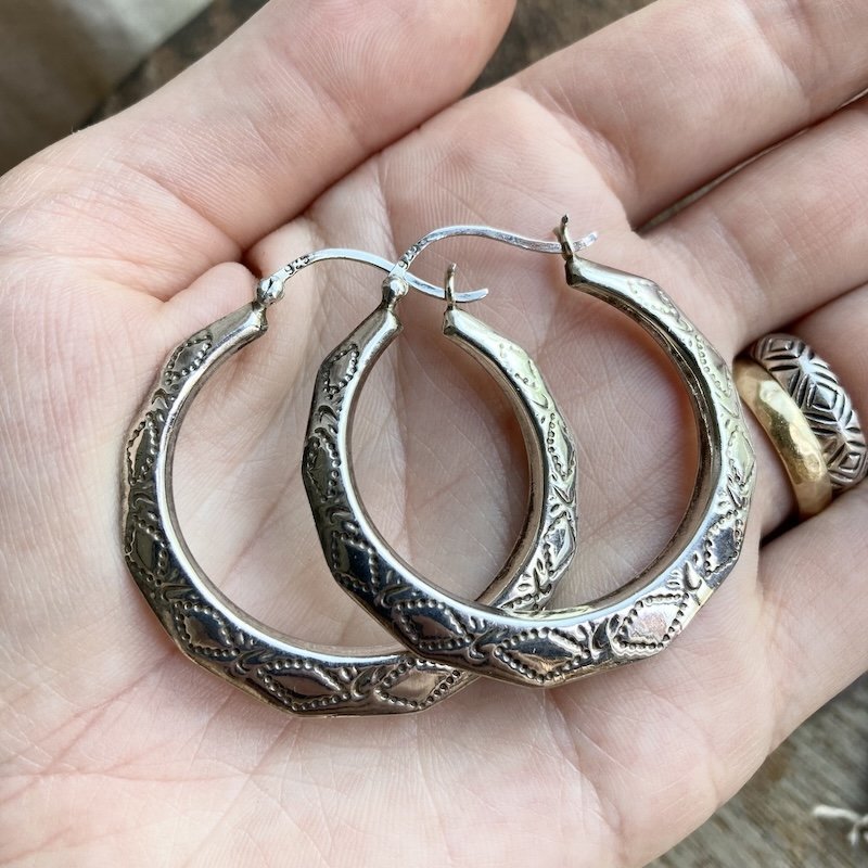 sterling silver patterned Creole hoops 4.jpeg