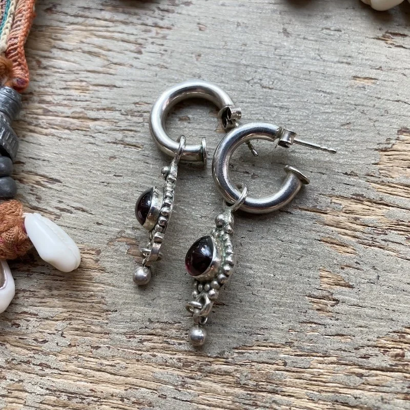 Indian sterling silver dangly garnet hoops 4.jpeg