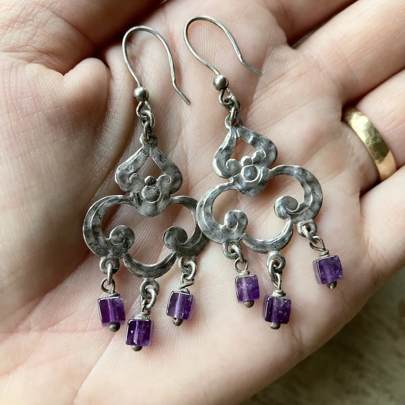bohemian sterling silver earrinsg with amethyst beads 5.jpeg