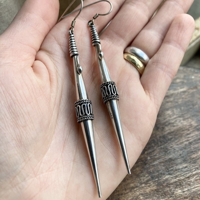 Amazing Vintage Sterling Silver Balinese Dangly Earrings