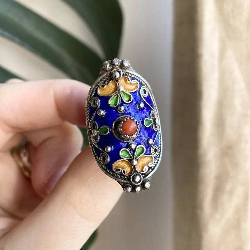 vintage sterling silver enamel and coral ring 4.jpeg