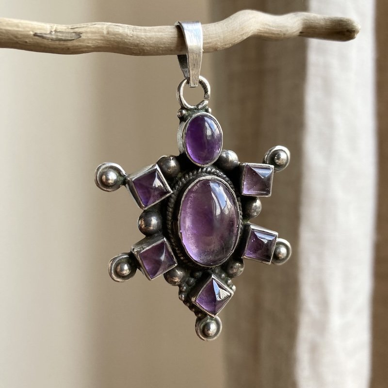 Amazing Vintage Ornate Sterling Silver Amethyst Pendant
