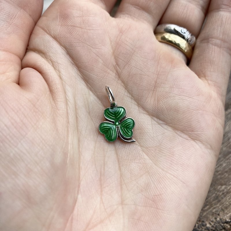 Pretty Vintage Sterling Silver and Enamel Clover Pendant