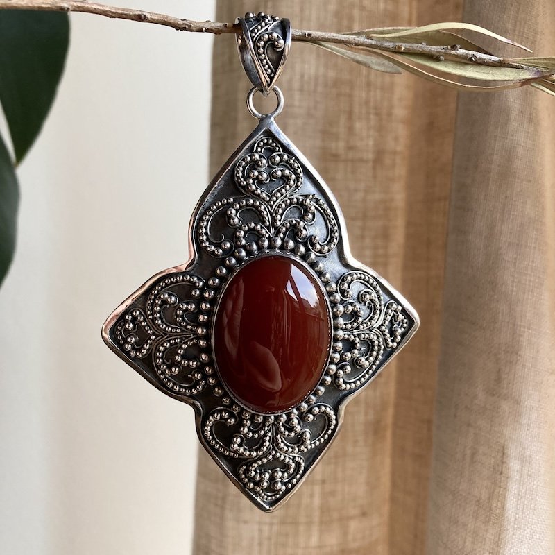large Balinese ornate sterling silver and carnelian pendant 4.jpeg
