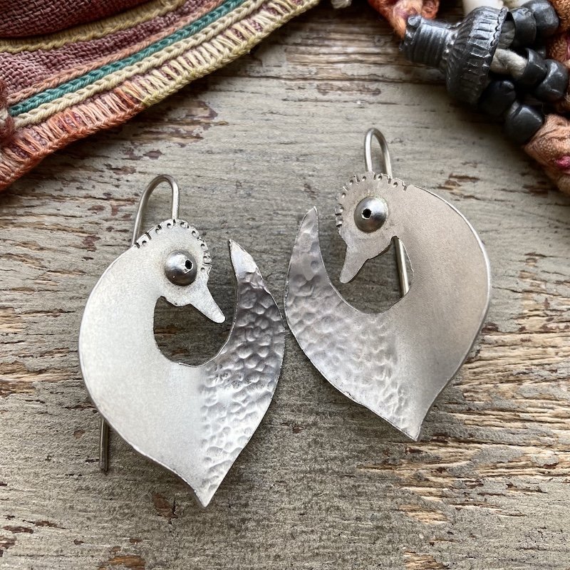 Funky Handmade Sterling Silver Bird Earrings