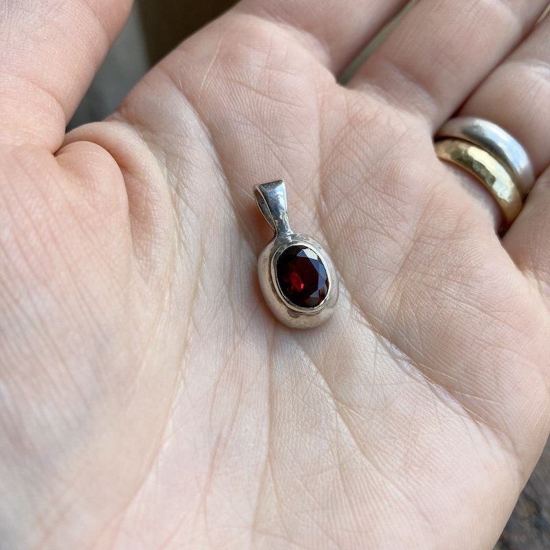 Cute Little Sterling Silver Garnet Pendant