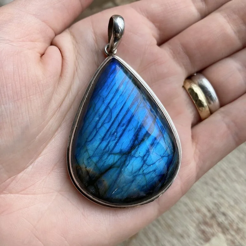 Incredible Large Sterling Silver Flashy Labradorite Pendant