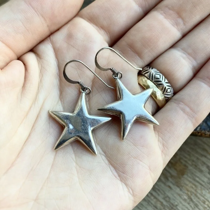 Fab Vintage Sterling Silver Dangly Star Earrings