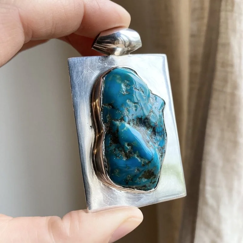 solid silver chunky natural turquoise nugget pendant 5.jpeg