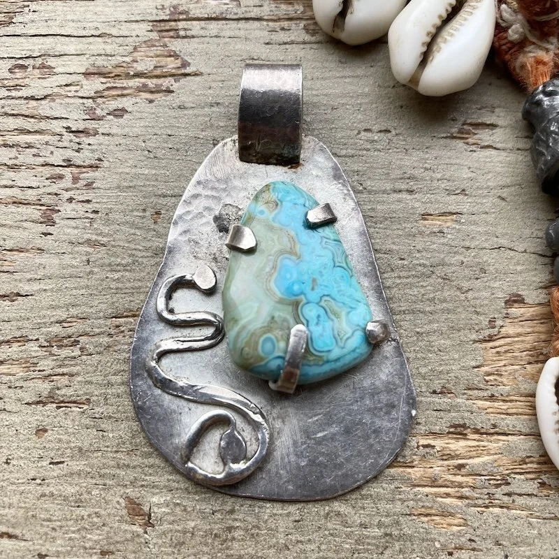 Wonderful Vintage Abstract Solid Silver Ocean Jasper Pendant