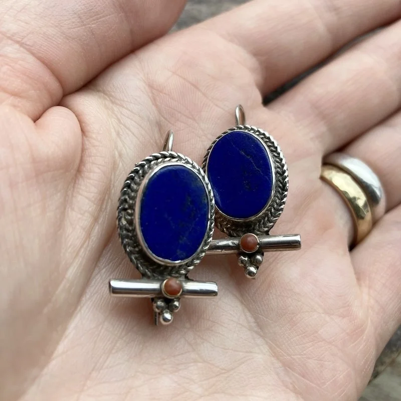 Beautiful Vintage Sterling Silver Lapis Lazuli Earrings