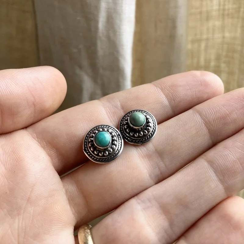 ornate sterling silver and turquoise earrings.jpeg