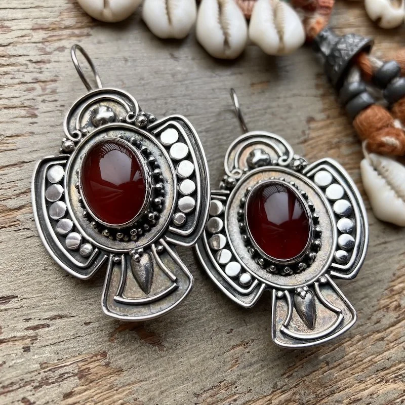 Balinese Suarti sterling silver and carnelian earrings 2.jpeg