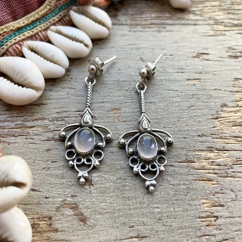 vintage ornate sterling silver rose quartz earrings 1.jpeg