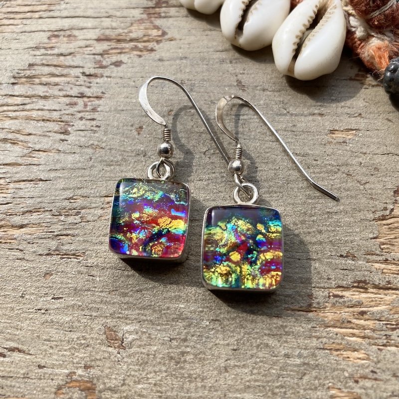 Funky Sterling Silver and Colourful Dichroic Glass Earrings
