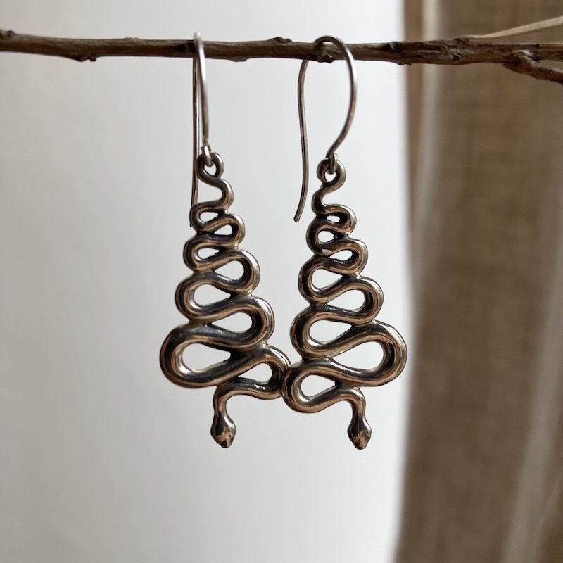Fab Sterling Silver Dangly Snake Earrings
