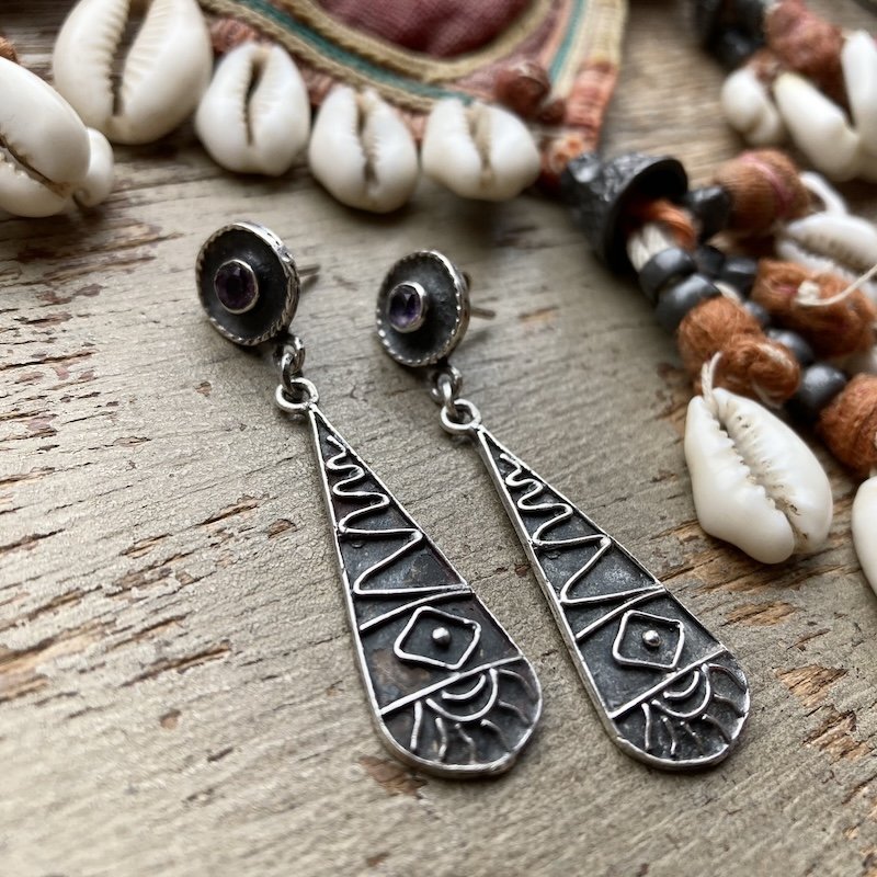 funky sterling silver dangly earrings with amethyst 2.jpeg