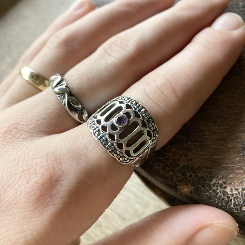 vintage sterling silver marcasite amethyst ring 1.jpeg