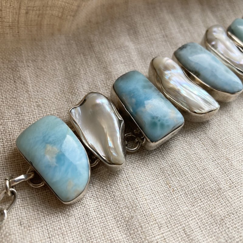 sterling silver larimar and biwa pearl bracelet 2.jpeg