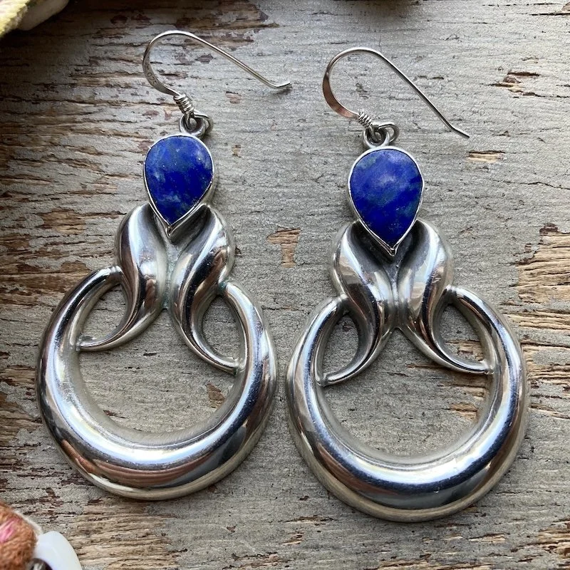large vintage sterling silver and lapis lazuli earrings 1.jpeg