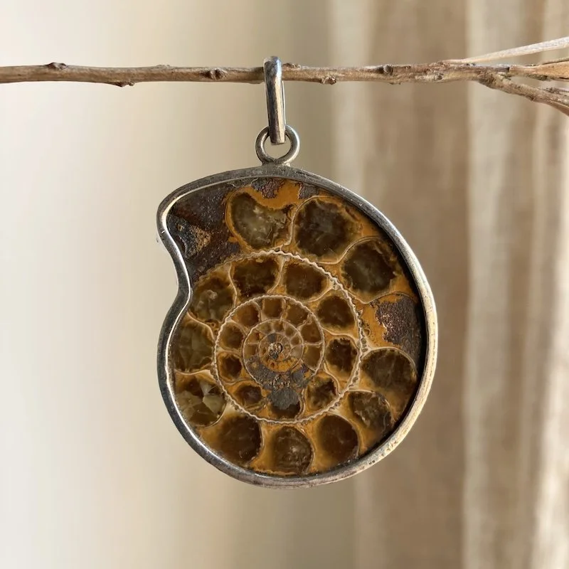 Beautiful Vintage Sterling Silver Ammonite Pendant