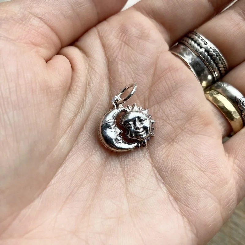 Dreamy Sterling Silver Celestial Sun and Moon Pendant