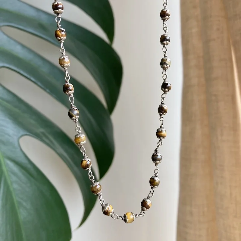 vintage sterling silver tiger's eye beaded necklace 4.jpeg