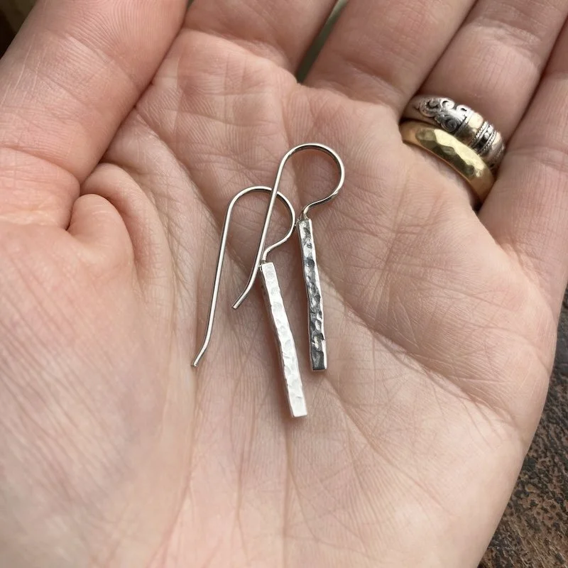 minimalist hammered sterling silver earrings 3.jpeg