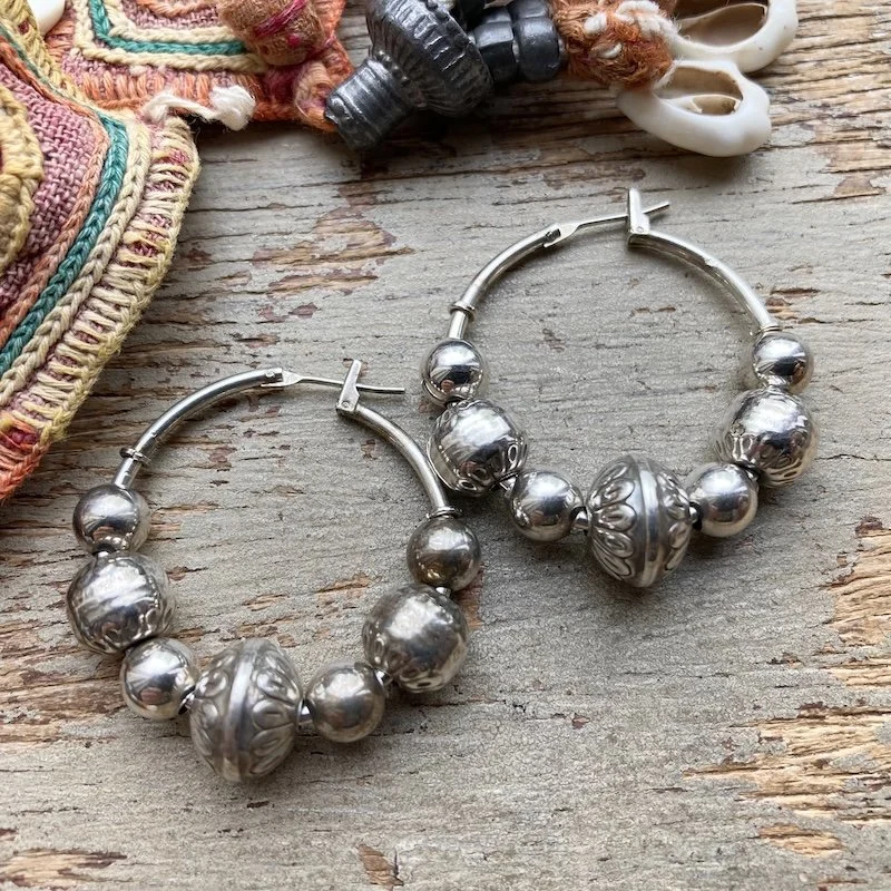 Southwestern sterling silver beaded hoops 1.jpeg