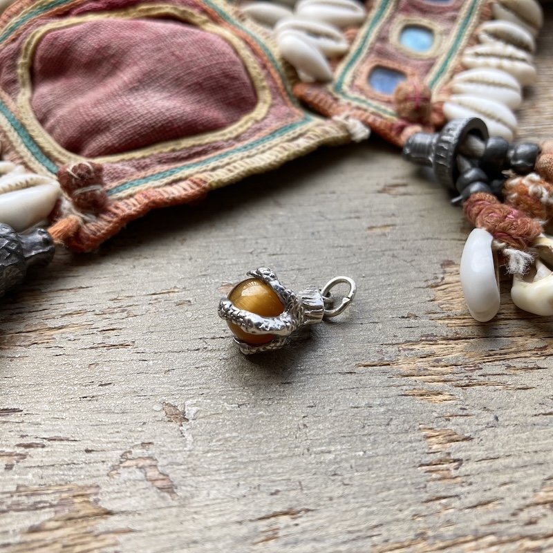 Vintage Sterling Silver Tiger's Eye Claw and Orb Pendant