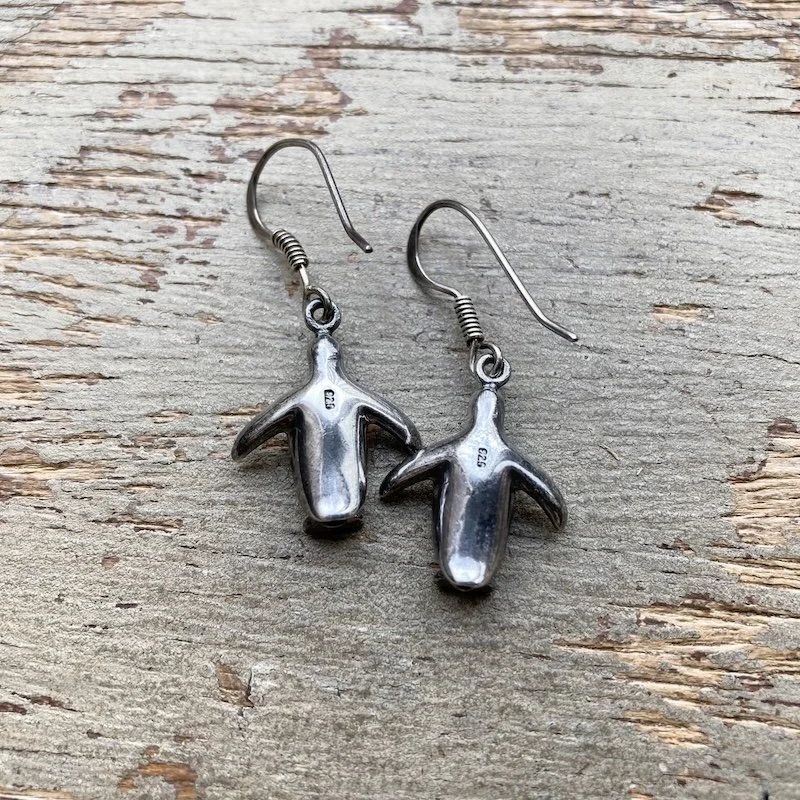 Cute Vintage Sterling Silver Penguin Earrings