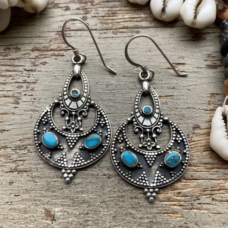 vintage ornate sterling silver and turquoise earrings 1.jpeg