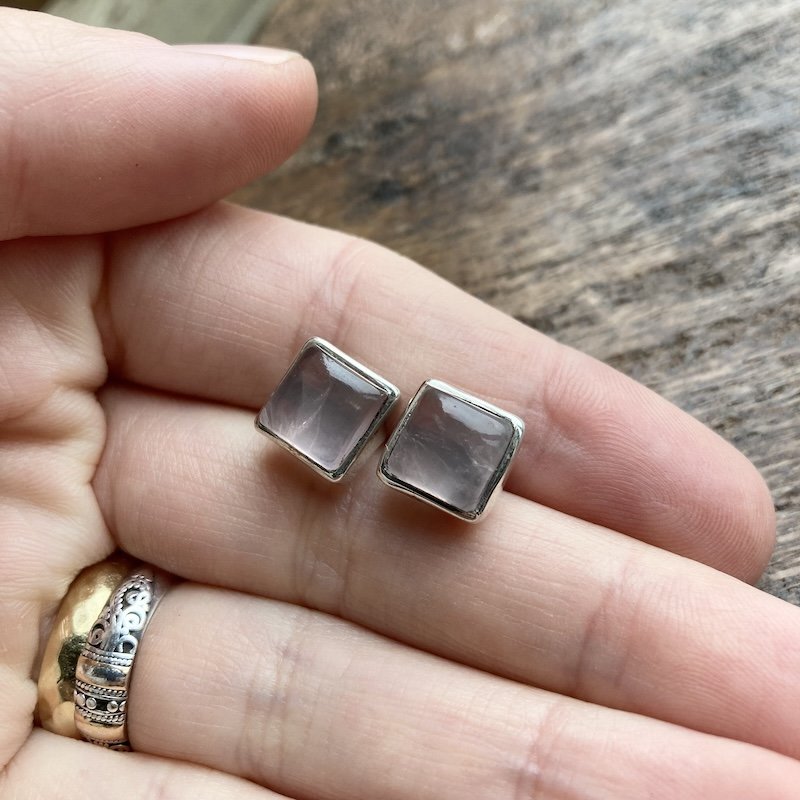 Dreamy Vintage Sterling Silver Rose Quartz Earrings