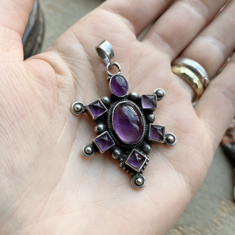 Amazing Vintage Ornate Sterling Silver Amethyst Pendant