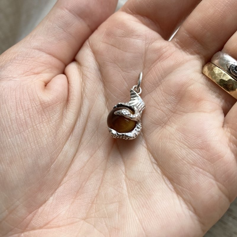 Vintage Sterling Silver Tiger's Eye Claw and Orb Pendant