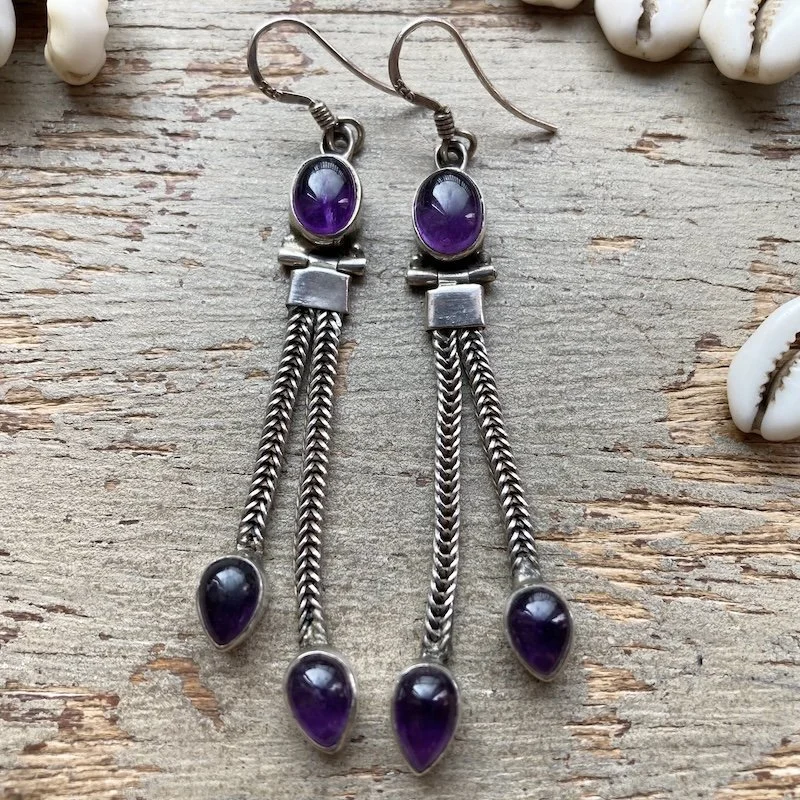 Beautiful Vintage Sterling Silver Amethyst Earrings