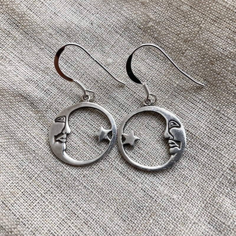 Dreamy Celestial Sterling Silver Moon and Star Earrings