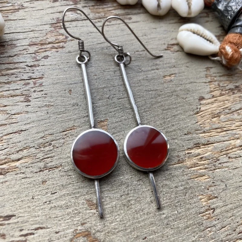 Vintage Sterling Silver Modernist Carnelian Earrings