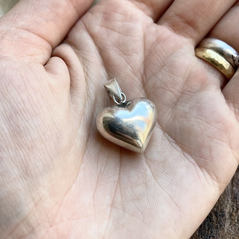 Pretty Vintage Sterling Silver Puffy Heart Pendant