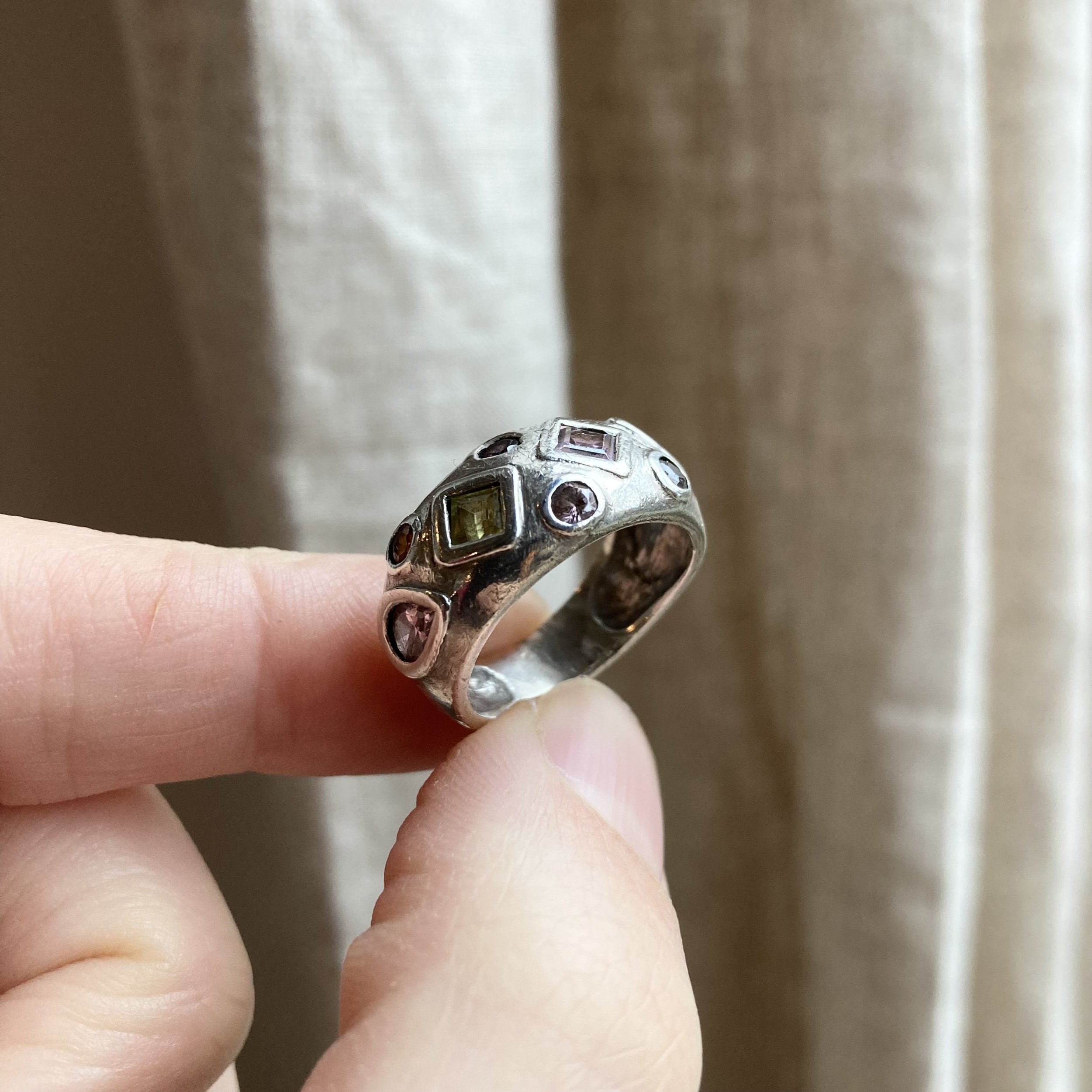 Beautiful Solid Silver Multi Gemstone Ring
