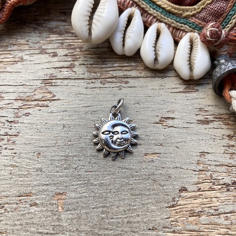Cute Celestial Sterling Silver Moon and Sun Pendant