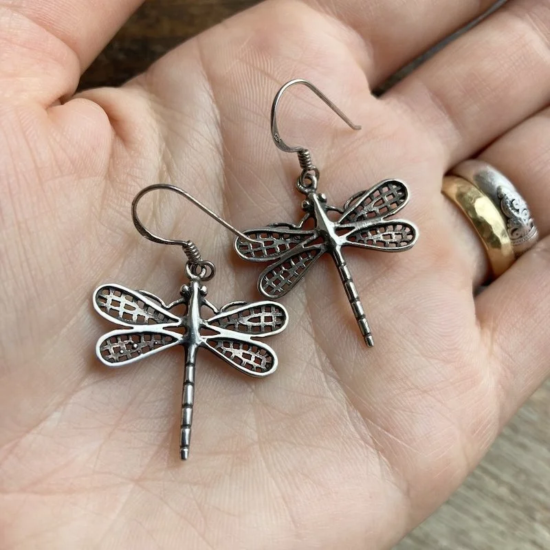Beautiful Sterling Silver Dangly Dragonfly Earrings