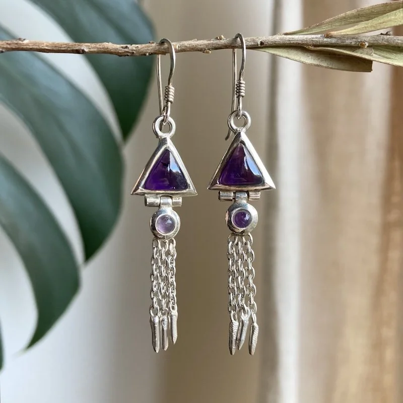 vintage sterling silver and amethyst dangly earrings 4.jpeg