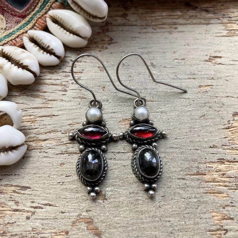 sterling silver, garnet and pearl earrings 1.jpeg