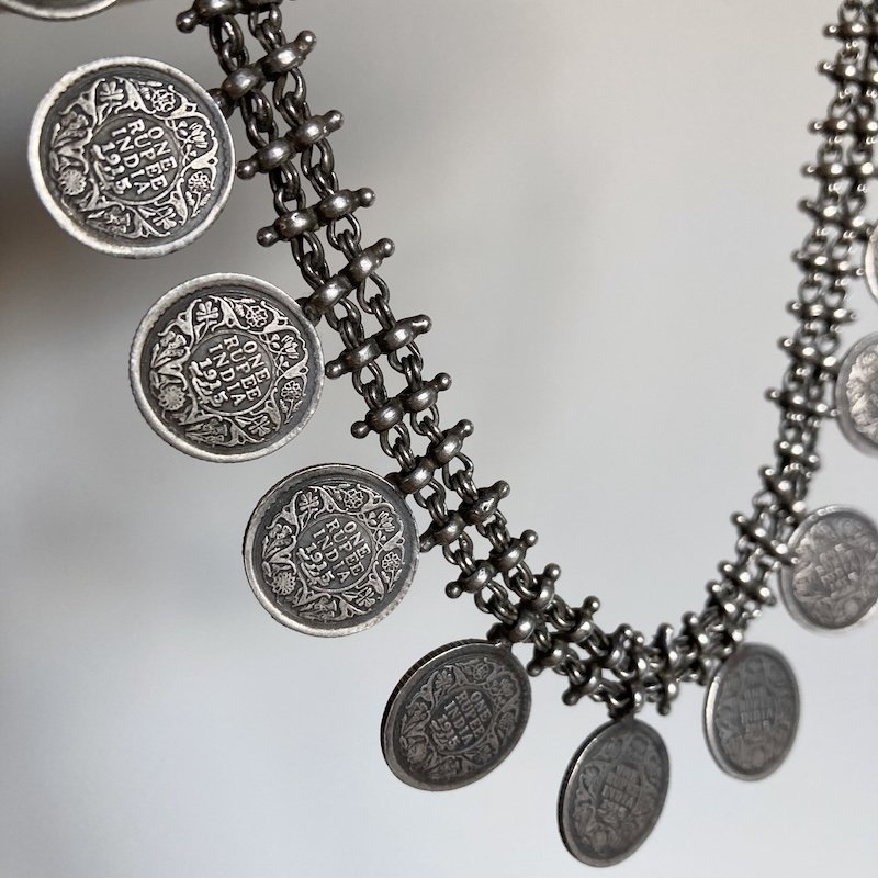 Vintage Solid Silver Indian Rupee Coin Necklace