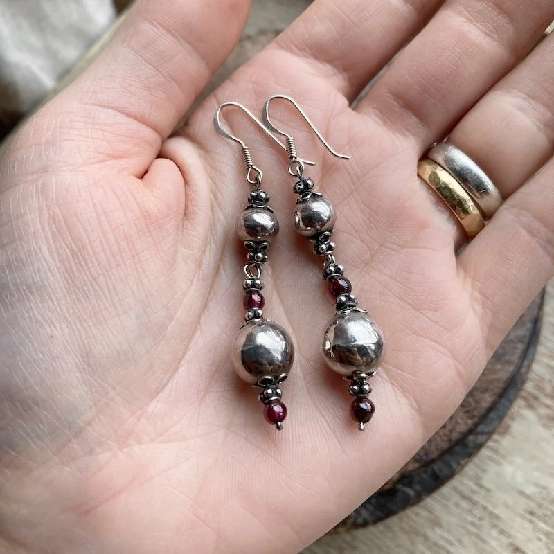 sterling silver and garnet beaded earrings 4.jpeg