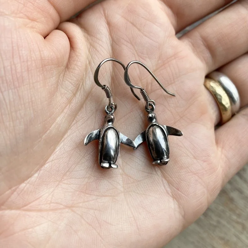 Cute Vintage Sterling Silver Penguin Earrings